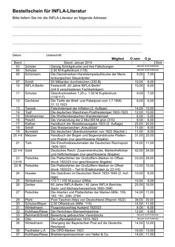 Bestellliste - INFLA-Berlin, Verein der Deutschlandsammler eV