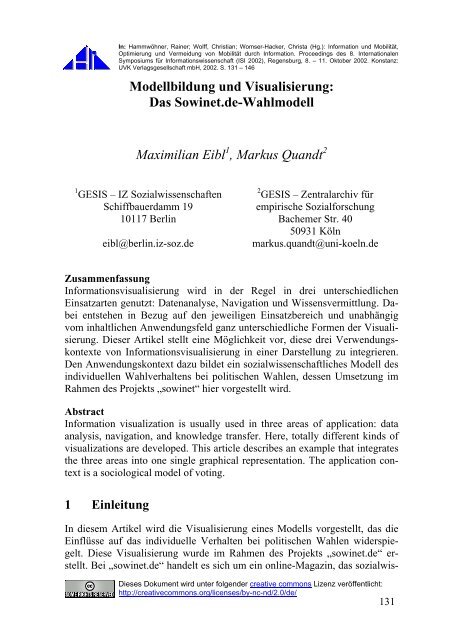 Modellbildung und Visualisierung: Das Sowinet.de-Wahlmodell ...