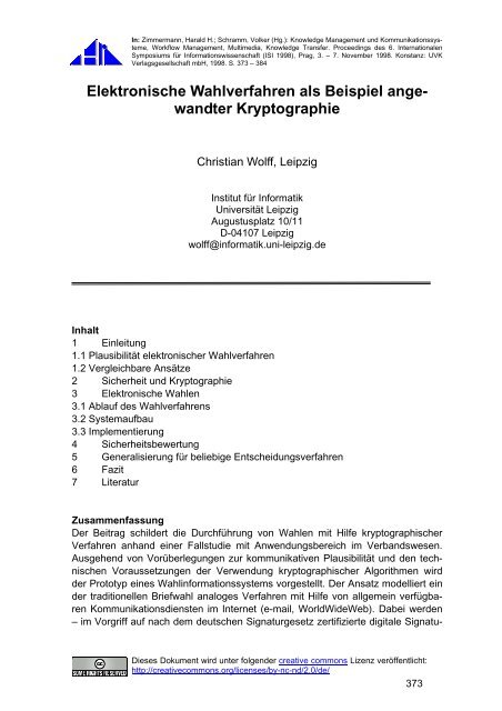 Elektronische Wahlverfahren als Beispiel angewandter Kryptographie