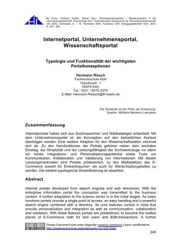 Internetportal, Unternehmensportal, Wissenschaftsportal