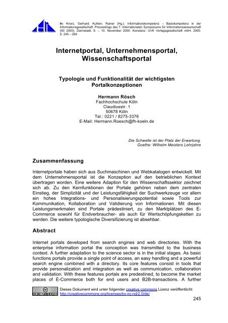 Internetportal, Unternehmensportal, Wissenschaftsportal