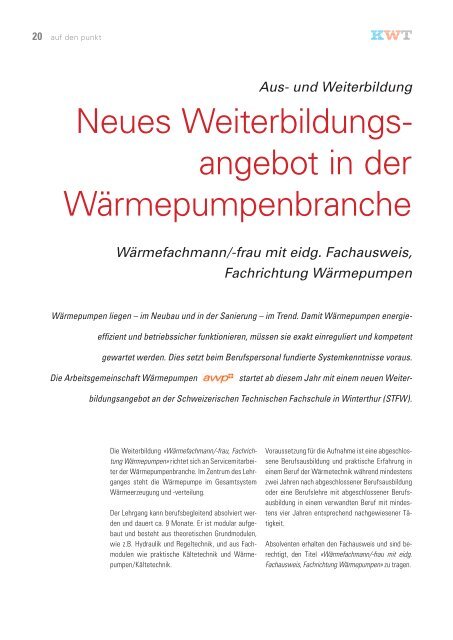 auf den Punkt - Ausgabe 01 2010 - KWT Kälte-Wärmetechnik AG