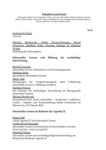 Inhaltsverzeichnis - Informelles Lernen.de