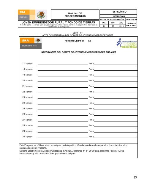 Manual de procedimientos Joven Emprendedor Rural 2010 - Sedatu