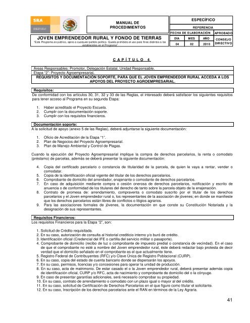 Manual de procedimientos Joven Emprendedor Rural 2010 - Sedatu