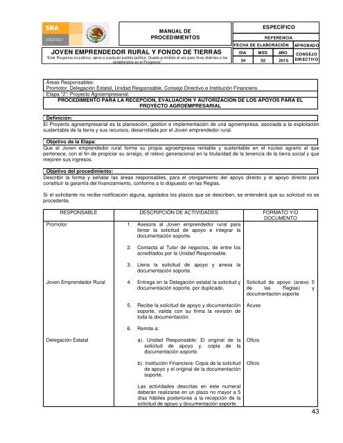 Manual de procedimientos Joven Emprendedor Rural 2010 - Sedatu