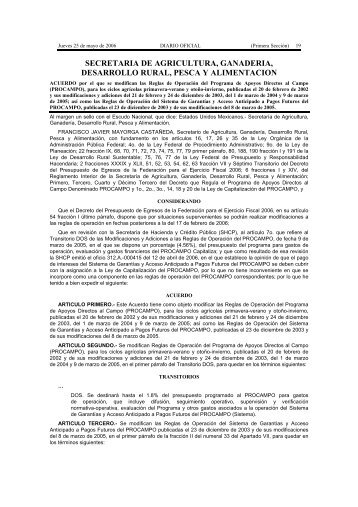 Modificaciones 2006 Reglas de Operación - InfoRural.com.mx