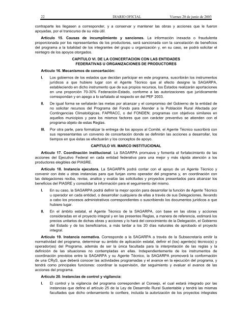 Reglas de Operación PIASRE 2003 - InfoRural.com.mx