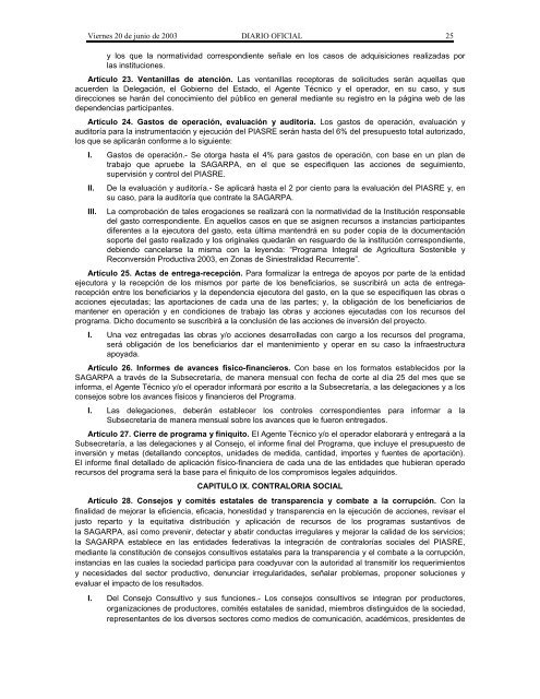Reglas de Operación PIASRE 2003 - InfoRural.com.mx