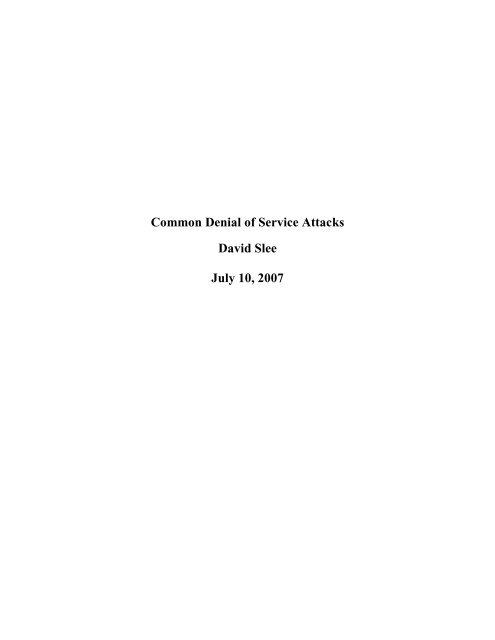 Common Denial of Service Attacks - Infosecwriters.com