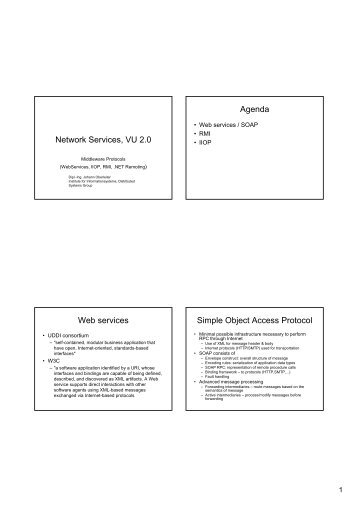 Network Services, VU 2.0 Agenda Web services Simple Object ...