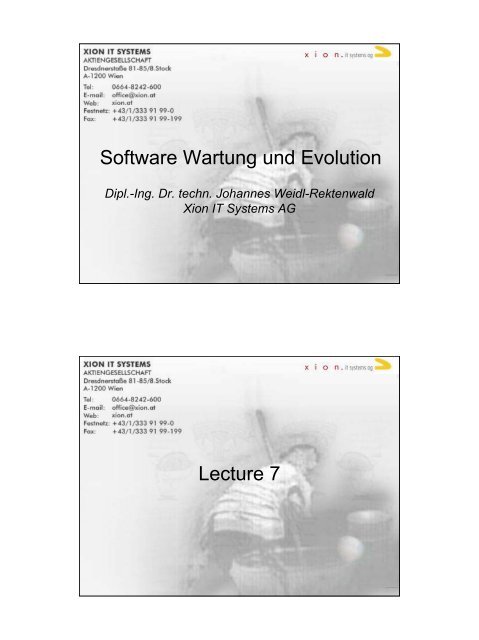 Software Wartung und Evolution Lecture 7