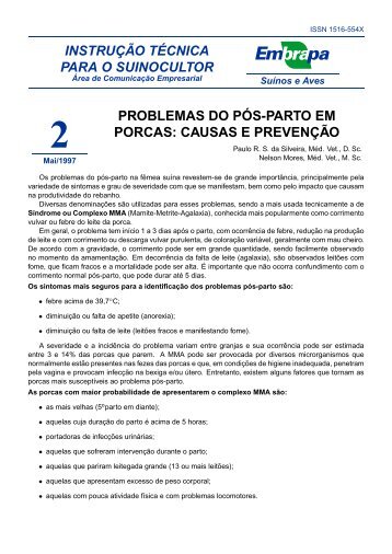 problemas do pÃ³s-parto em porcas - Infoteca-e - Embrapa