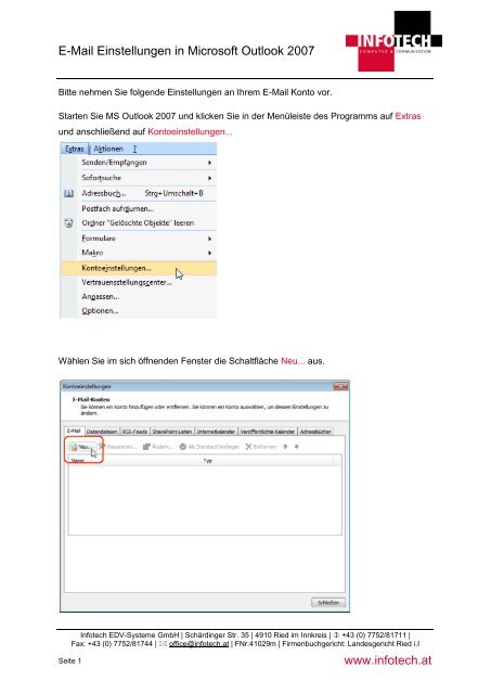 E-Mail Einstellungen in Microsoft Outlook 2007 www.infotech.at
