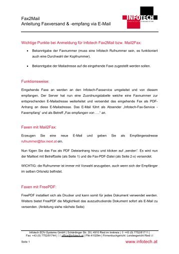 Fax2Mail Anleitung Faxversand & -empfang via E-Mail www.infotech ...