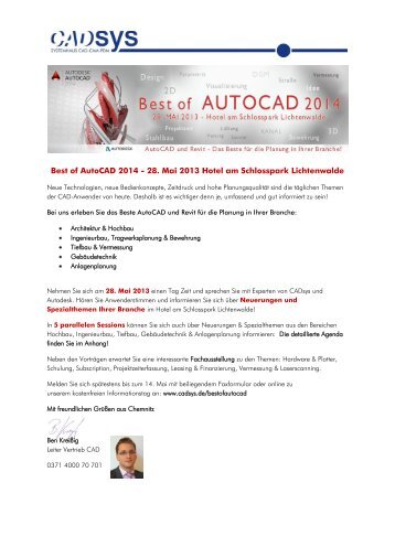 Best of AutoCAD 2014 - 28. Mai 2013 Hotel am Schlosspark ... - Net