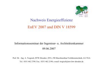 Nachweis Energieeffizienz EnEV 2007 und DIN V 18599