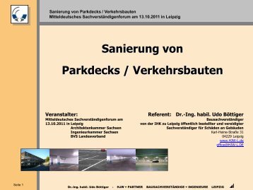 Sanierung von Parkdecks / Verkehrsbauten - Ingenieurkammer Sachsen