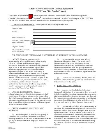 Adobe Acrobat Trademark License Agreement (âPDFâ and âGet ...