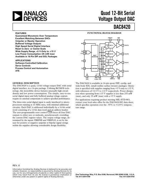 DAC8420 Quad 12-Bit Serial Voltage Output DAC