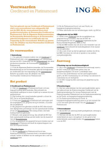 Voorwaarden Creditcard en Platinumcard - ING