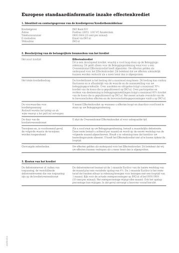 Europese standaardinformatie inzake effectenkrediet - ING