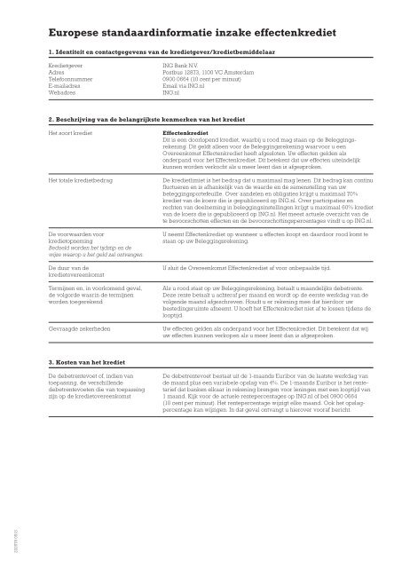 Europese standaardinformatie inzake effectenkrediet - ING
