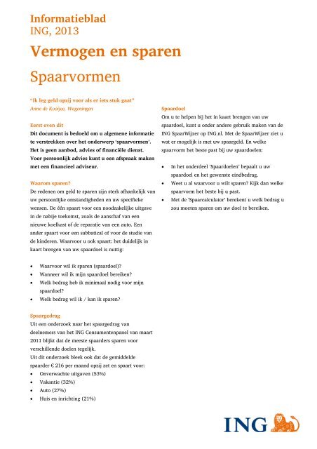 doel sparen ing regiobank eigen huis sparen