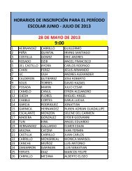 horarios de inscripciÃ³n para el perÃ­odo escolar junio - julio de 2013 ...