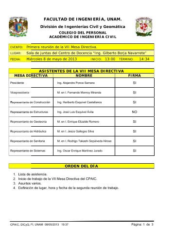 1 a ReuniÃ³n (miÃ©rcoles 8 de mayo de 2013) - UNAM
