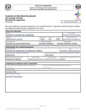 Solicitud para proyecto de tesis - Facultad de IngenierÃ­a