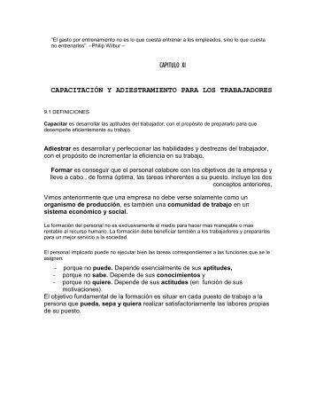 capitulo xi capacitaciÃ³n y adiestramiento para los trabajadores