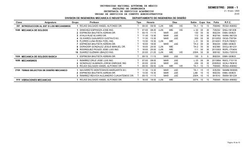 Horarios del Semestre - Facultad de IngenierÃ­a