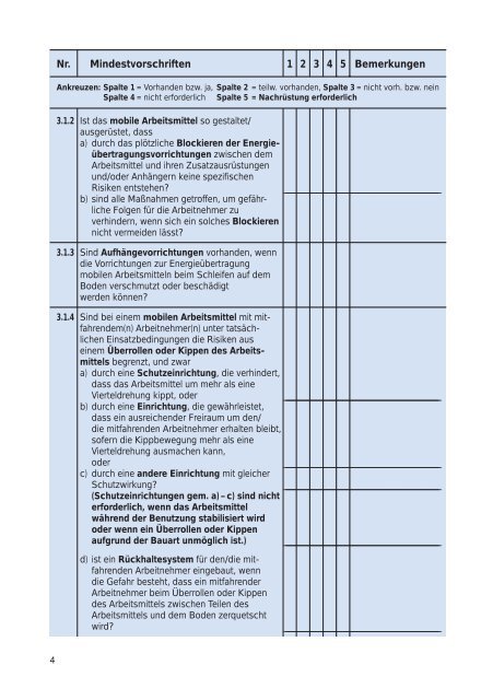 Checkliste für die Überprüfung von Arbeitsmitteln