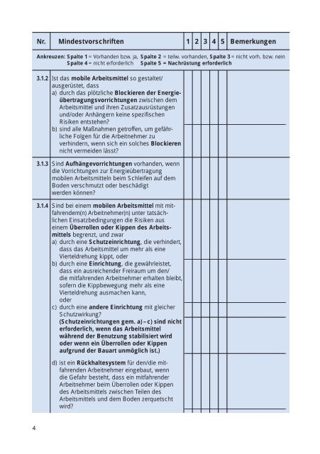 Checkliste für die Überprüfung von Arbeitsmitteln