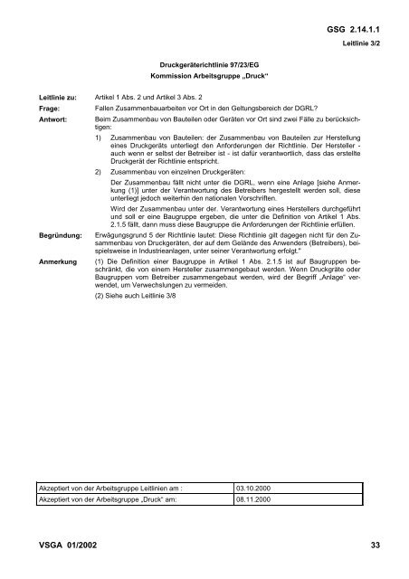 Leitlinien zur Druckgeräterichtlinie (14. GSGV)