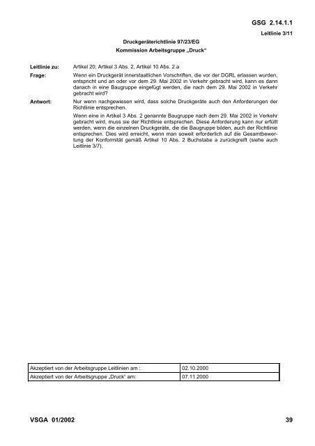 Leitlinien zur Druckgeräterichtlinie (14. GSGV)