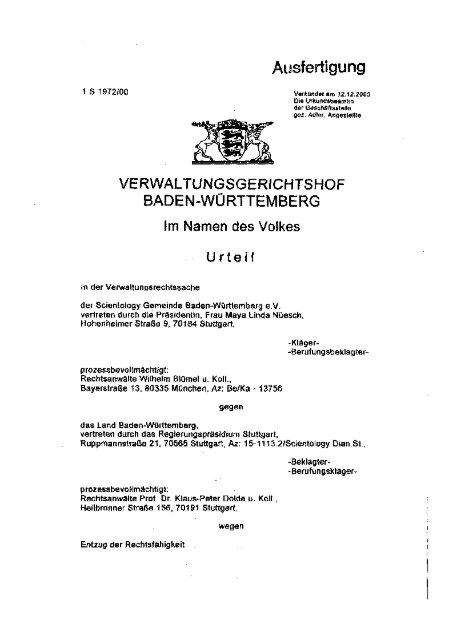 Urteil des VGH Mannheim vom 12.12.03 - Ingo Heinemann