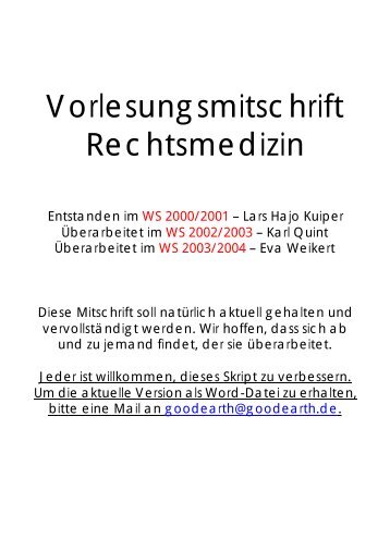 Rechtsmedizin - Skript - WS 2003-2004 - Dr. Ingo Blank