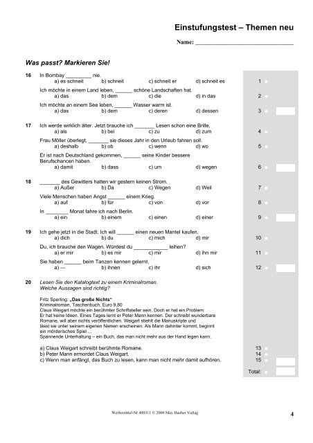 Einstufungstest – Themen neu