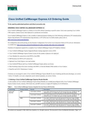Cisco Unified CallManager Express 4.0 Ordering Guide - Ingram Micro