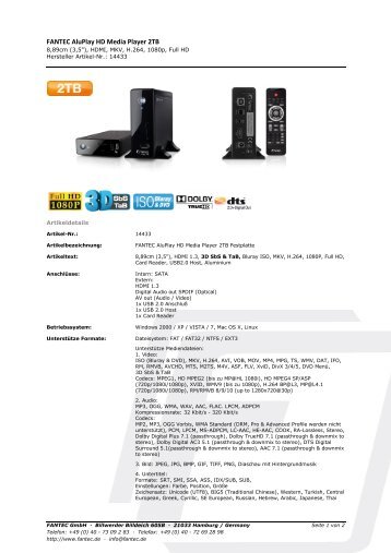 FANTEC AluPlay HD Media Player 2TB - Ingram Micro