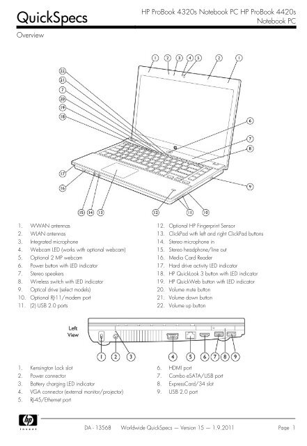 HP ProBook 4320s Notebook PC HP ProBook 4420s ... - Ingram Micro