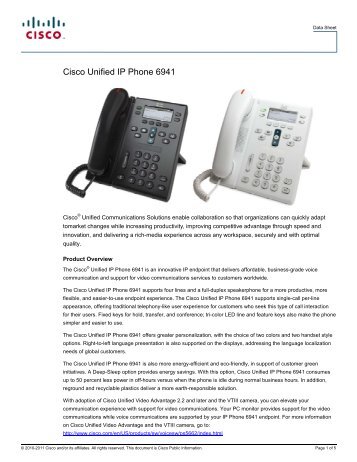Cisco Unified IP Phone 6941 data Sheet
