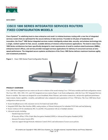 cisco 1800 series integrated services routers fixed ... - Ingram Micro