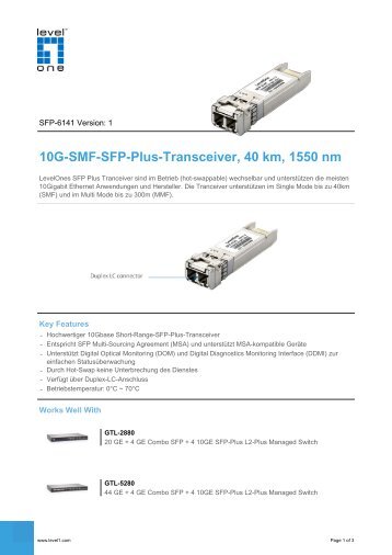 10G-SMF-SFP-Plus-Transceiver, 40 km, 1550 nm - Ingram Micro