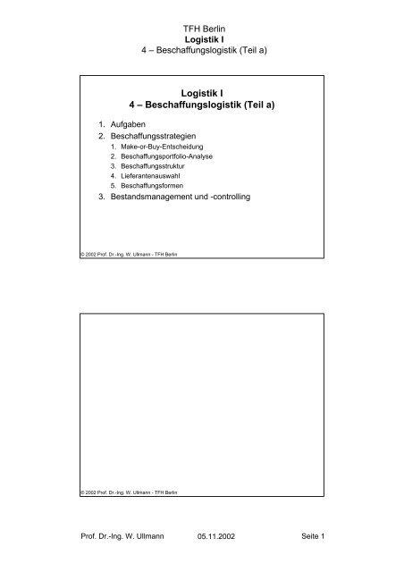 Logistik I 4 â Beschaffungslogistik (Teil a) - INI-Raum