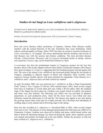 Studies of rust fungi on Lotus subbiflorus and L.uliginosus - Inia