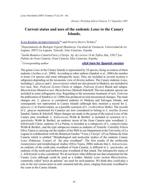 Current status and uses of the endemic Lotus to the Canary ... - Inia