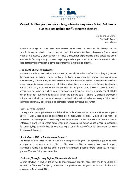 Cuando la fibra por una seca o luego de esta empieza a faltar - Inia